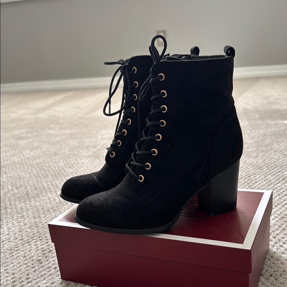 Black Lace-Up Ankle Boots - Picture 4 of 9